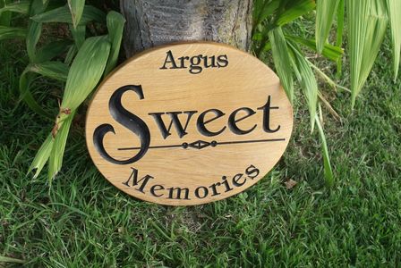 carved wooden sign
