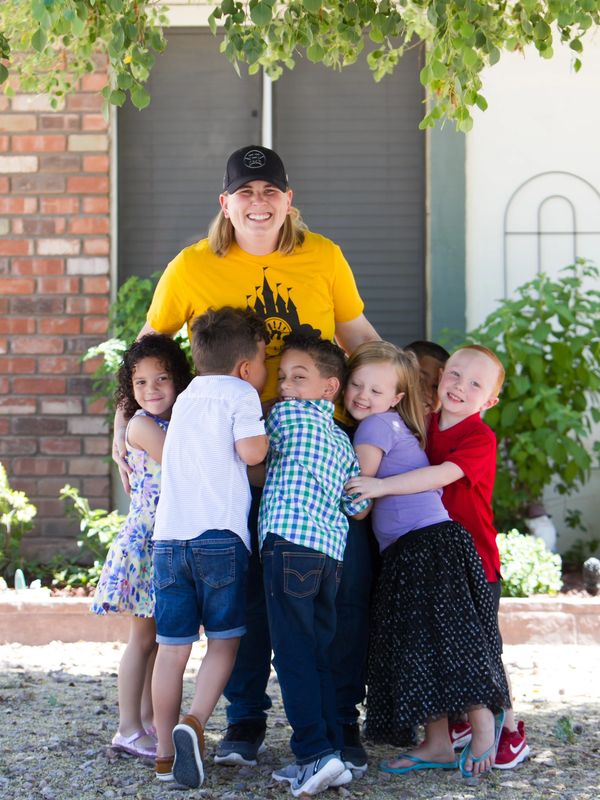Preschool teacher with students