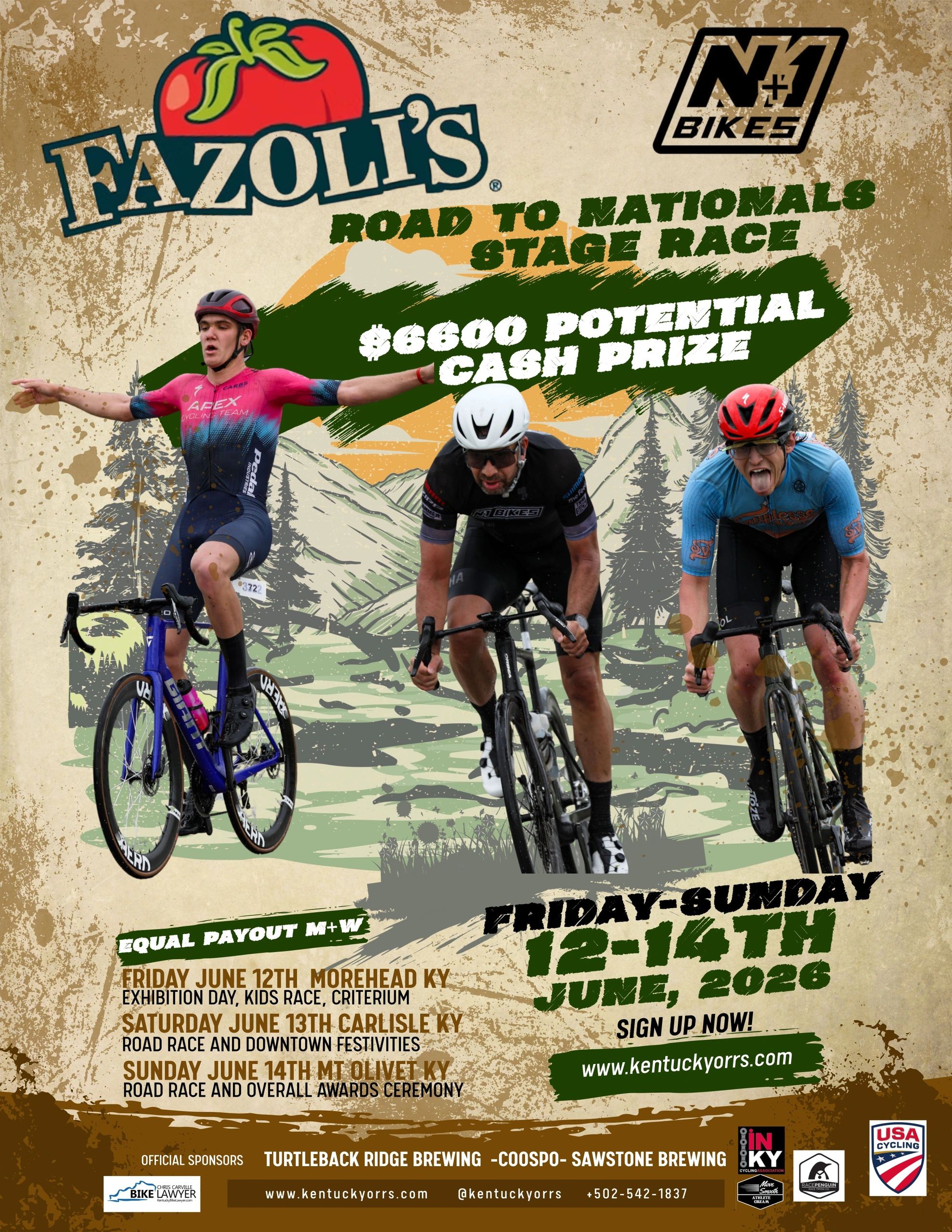 Cyclists race in the Fazoli's Road to Nationals event with $6600 cash prize June 12-14, 2026.