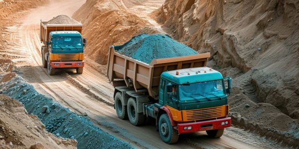 Gravel delivery truck unloading aggregate in Sarasota residential driveway