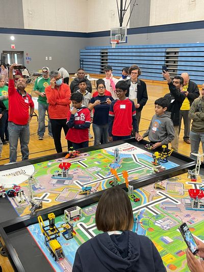 Kids competing at the FIRST Lego League Challenge Scrimmage, hosted by LCSRC