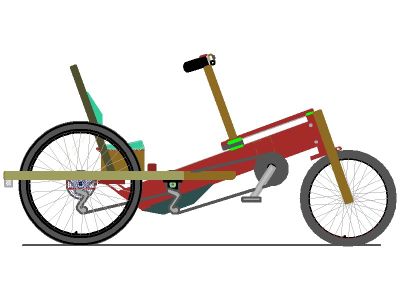 Illustration of a recumbent tricycle.
