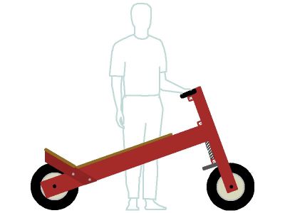 Illustration of a person standing behind a red balance bike.