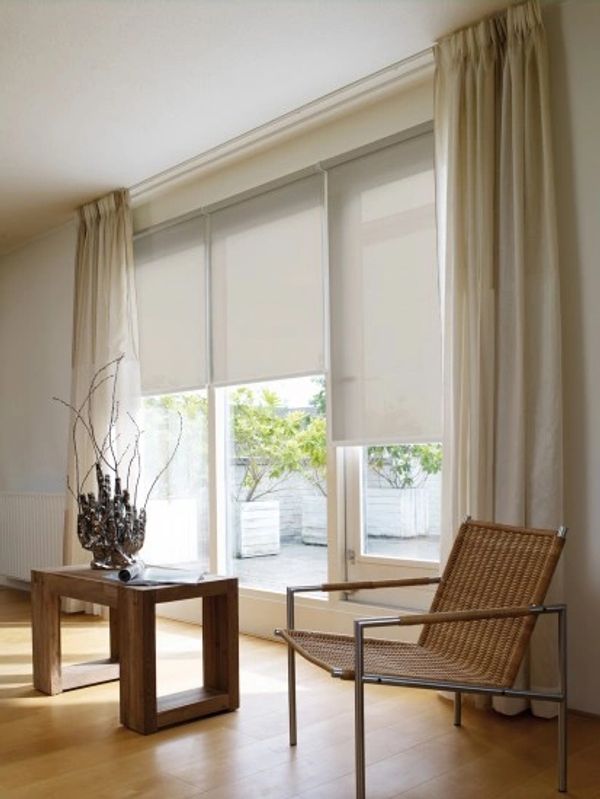 Roller shades with side panels in the living room