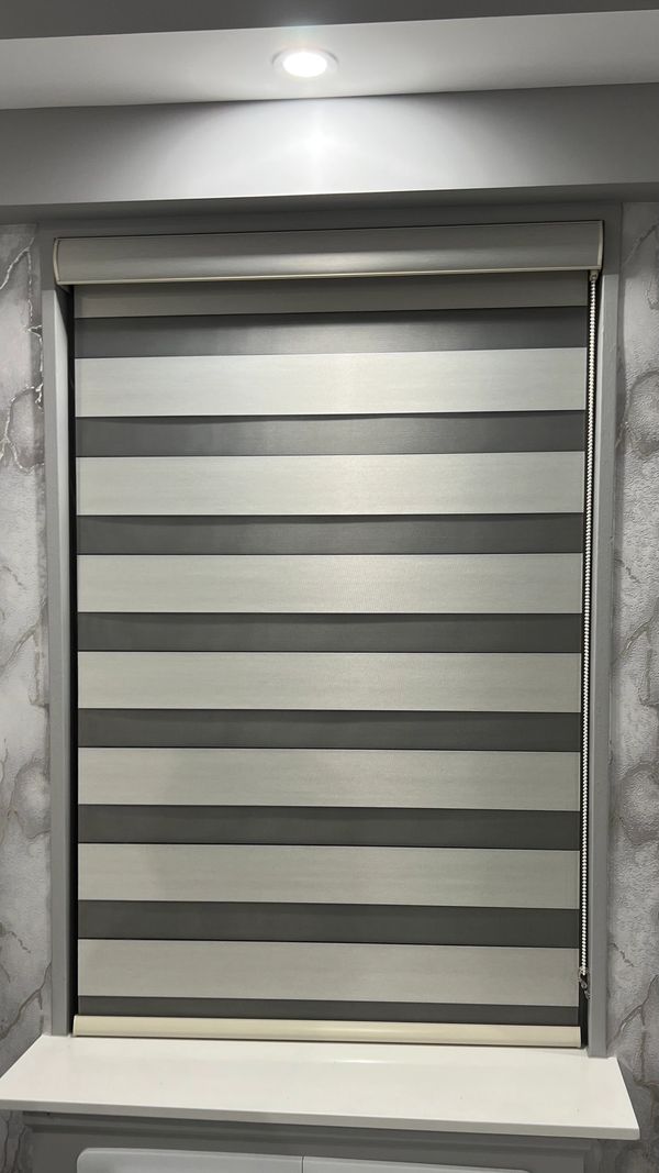 Zebra shades (Light gray with dark gray sheer)