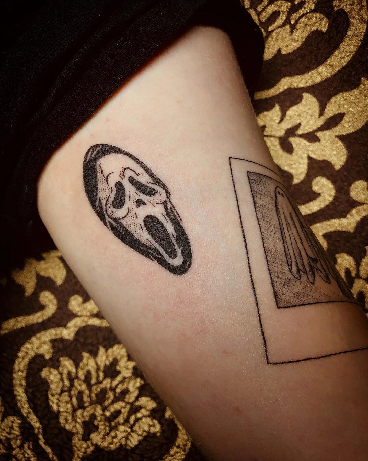 Tattoo uploaded by David Goff  Ghost face from scream Part of a full leg  sleeve in progress This one is fully healed Right above the Jason   Tattoodo