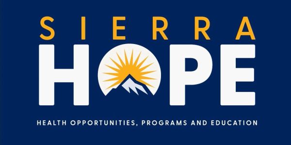 Logo for Sierra Hope with a sun and mountain graphic.