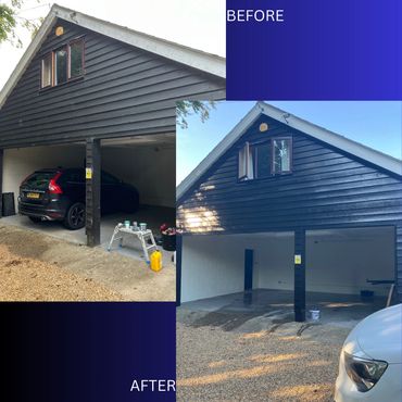 Annex building wood panels sanded and protected with Dulux wood stain
