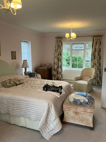 Bedroom in Forest Row stripped and walls lined and then painted in pink