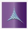 Abstract blue and white striped triangular shape on purple background.