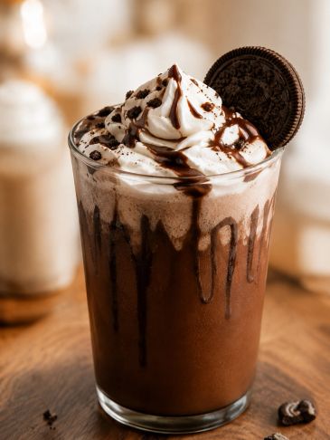 Bebida de chocolate con crema y galleta Oreo.