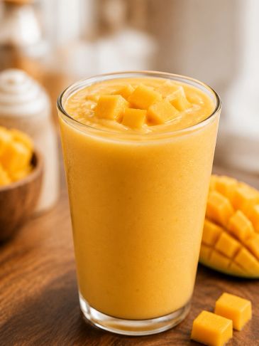 Batido de mango en un vaso.