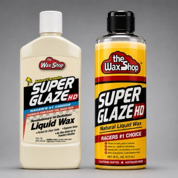 Two bottles of The Wax Shop Super Glaze HD liquid wax.