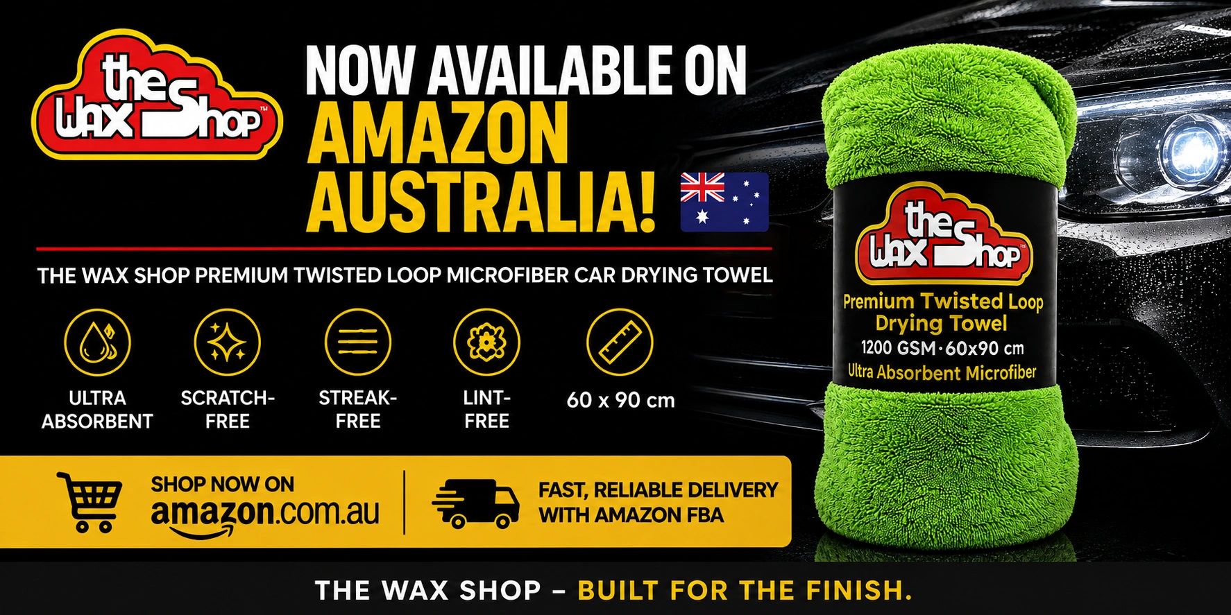 Premium twisted loop microfiber car drying towel available on Amazon Australia.