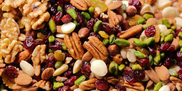 Healthy nuts, seeds, and dried fruit. 