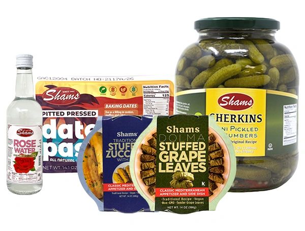 Variety pack of Shams Mediterranean food products.