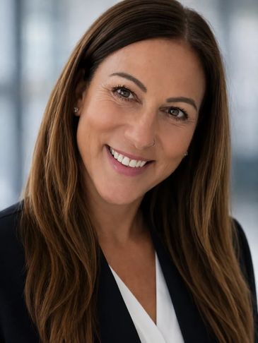 Smiling woman with long brown hair in professional attire.