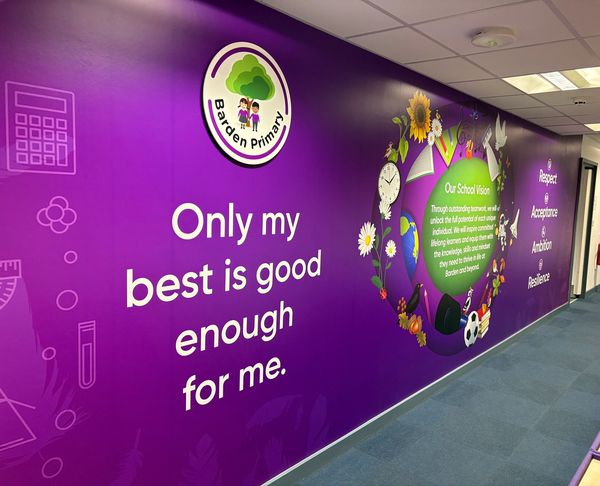 Entrance school wall vinyl graphic, Burnley