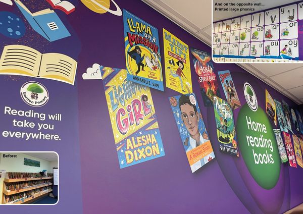 Large Phonics printed display and reading library vinyl - featuring popular children's books