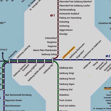 S-Bahn Linie „S2“ oder S21
-> Haltestelle / Station „Salzburg Kasern“