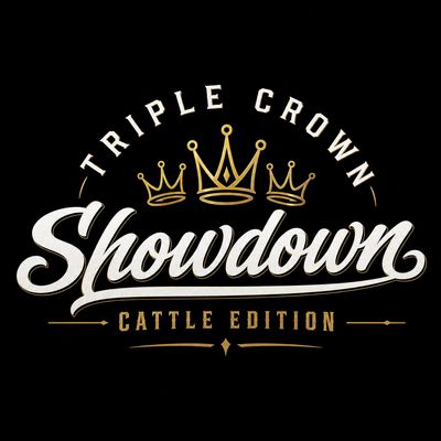 Logo for Triple Crown Showdown: Cattle Edition with three crowns and elegant typography.