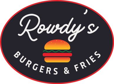 Rowdy's Burgers &amp; Fries logo with a burger icon in the center.