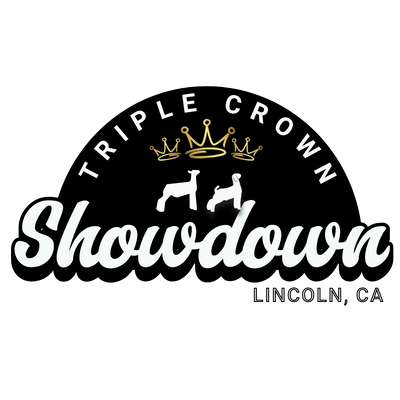 Logo for the Triple Crown Showdown featuring two dogs and crowns, Lincoln, CA.