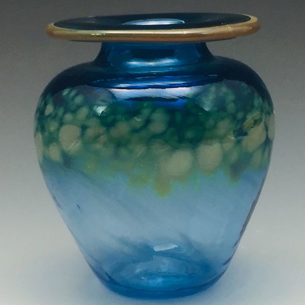 Silver Blue Bud Vase with flared lip and wrap