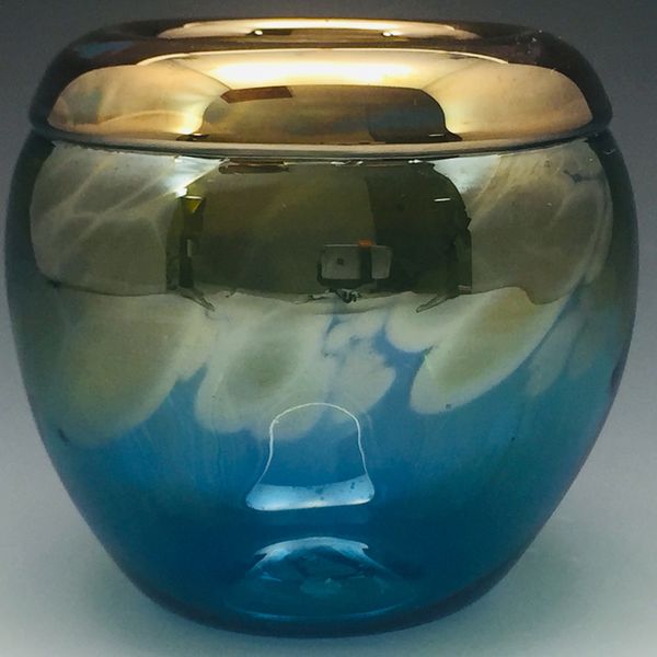 Silver Blue Bud Vase with folded lip 1