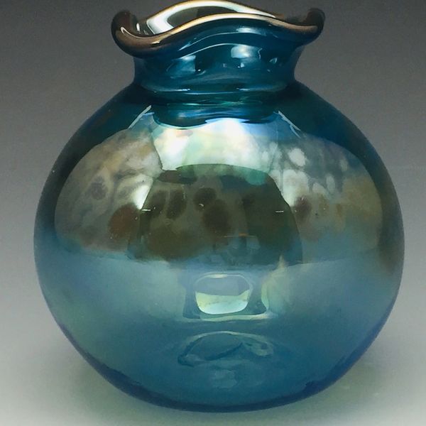 Silver Blue Bud Vase with wavy lip