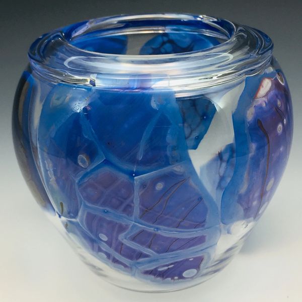 Clear Round Shard Vase with Blue Shards