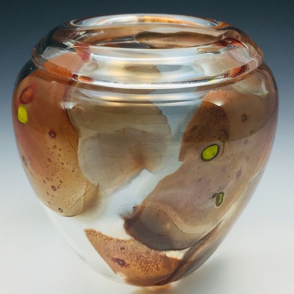 Clear round Shard Vase with red Shards and yellow accents 1