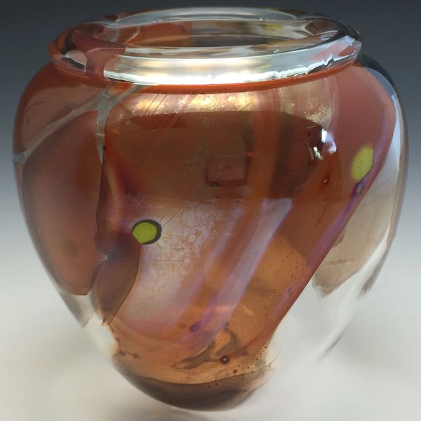 Clear round Shard Vase with red Shards and yellow accents 2