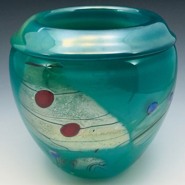 Emerald Green Round Shard Vase with red dots