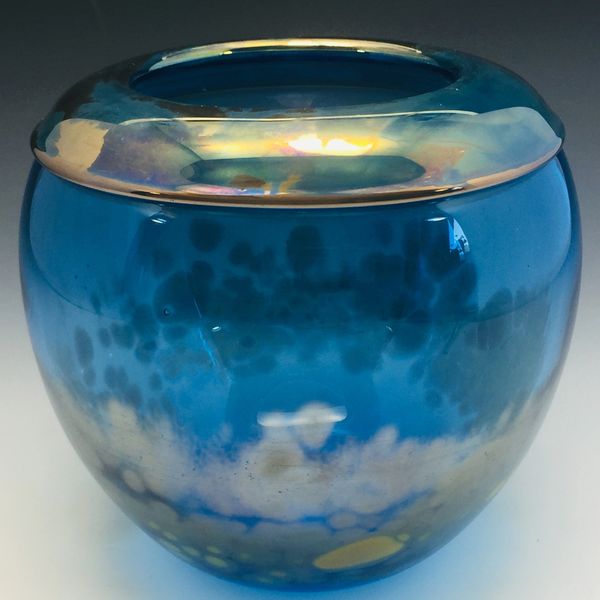 Silver Blue Round Vase with folded lip 1