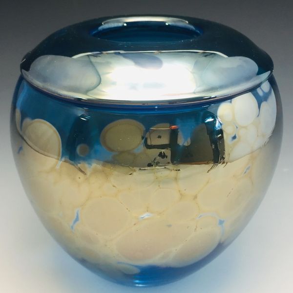 Silver Blue Round Vase with folded lip 3