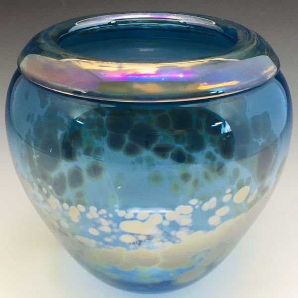Silver Blue Round Vase with folded lip 4