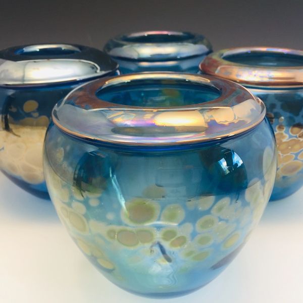 Silver Blue Round Vases group