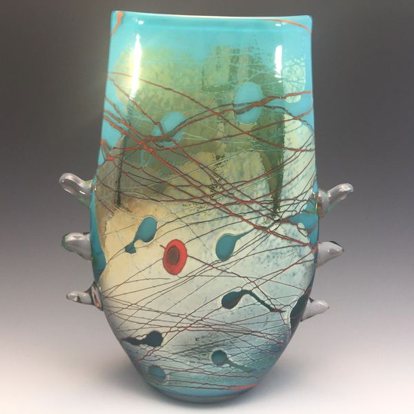 Aquamarine Strata Spiky Vase with red accents