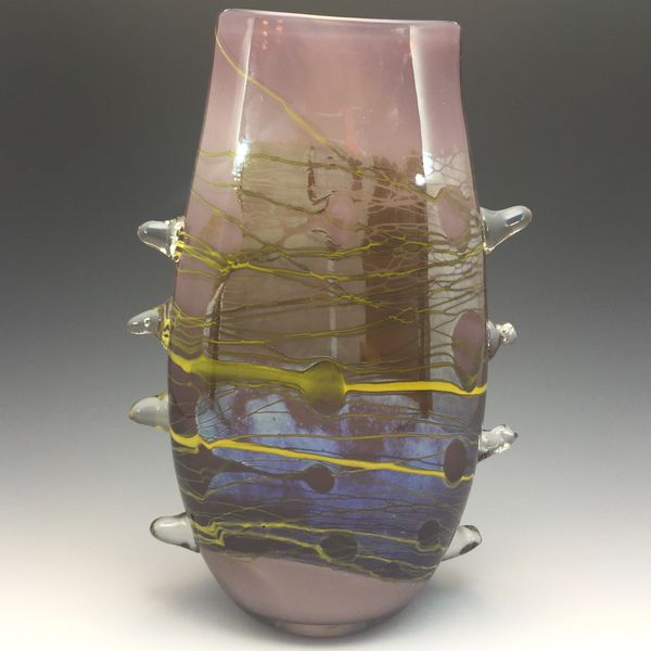 Violet Strata Spiky Vase with yellow accents