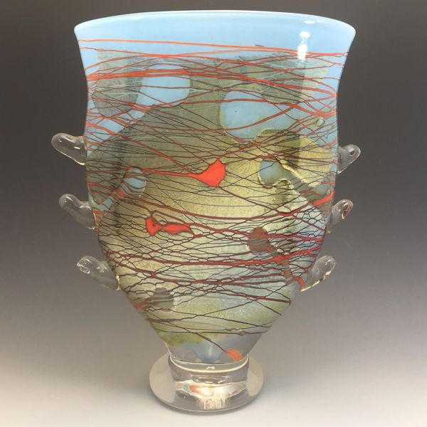 Turquoise Strata Spiky Pseudopodia Vase with red accents