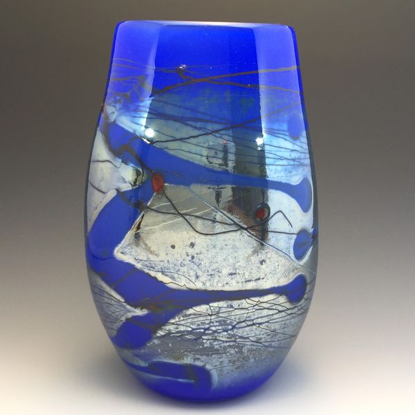 Lapis Blue Strata Vase with red accents