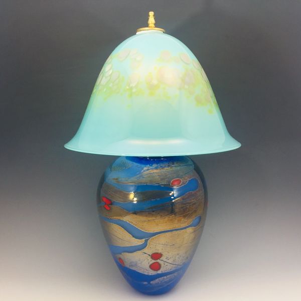 Blue Fade Strata Table Lamp With Turquoise Shade