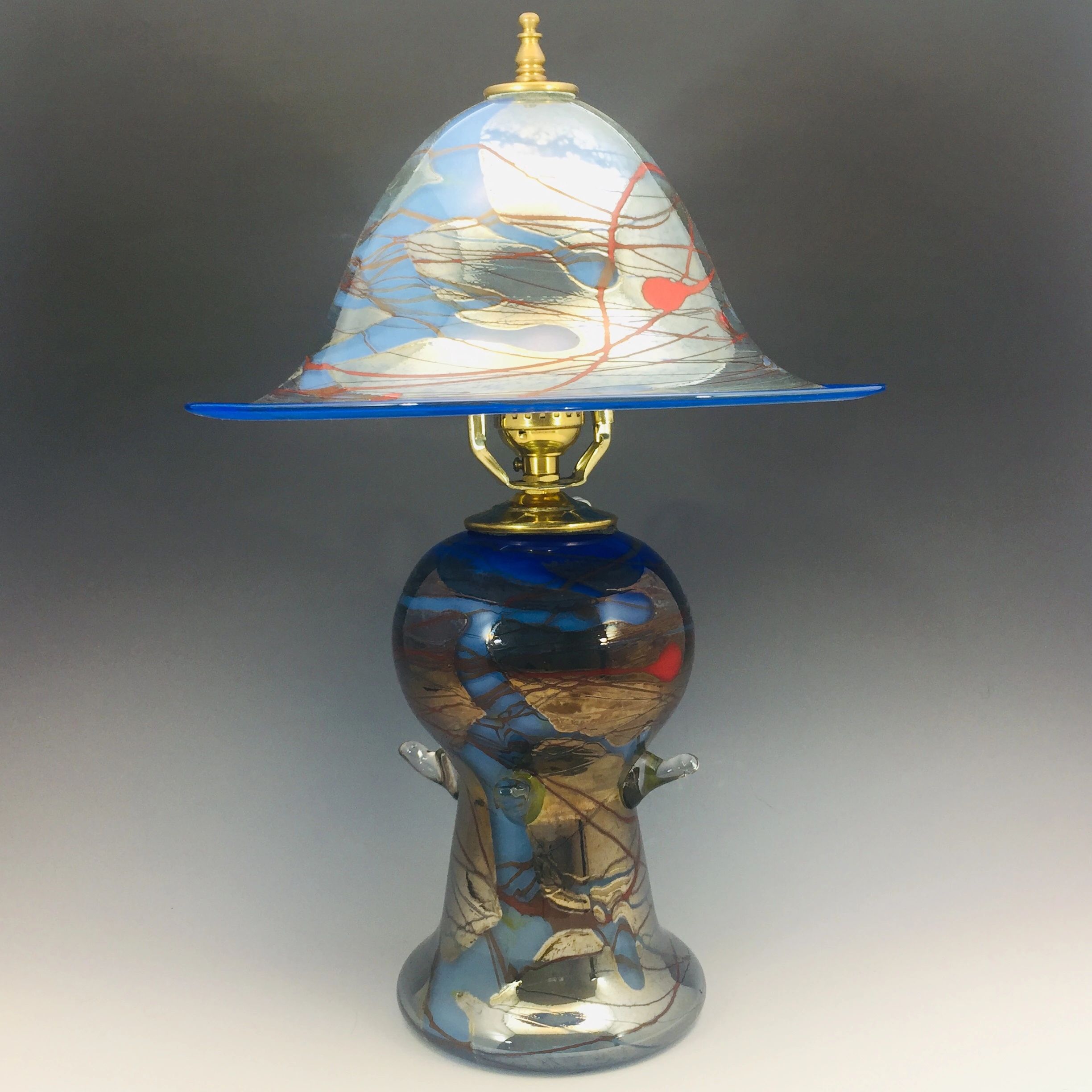 Blue Fade Spiky Strata Table Lamp With Turquoise Shade