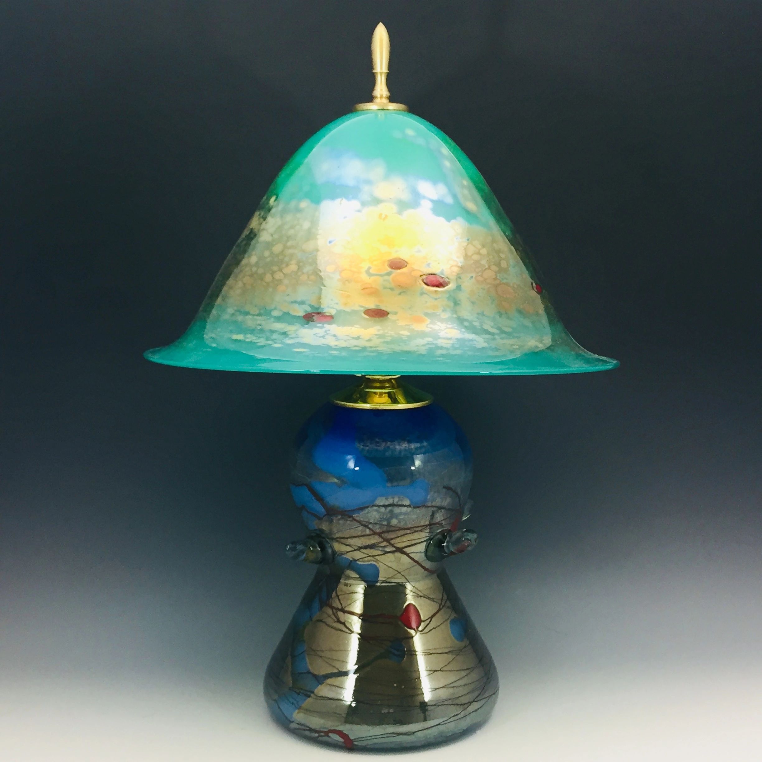 Blue Fade Spiky Strata Table Lamp With Turquoise Shade 2