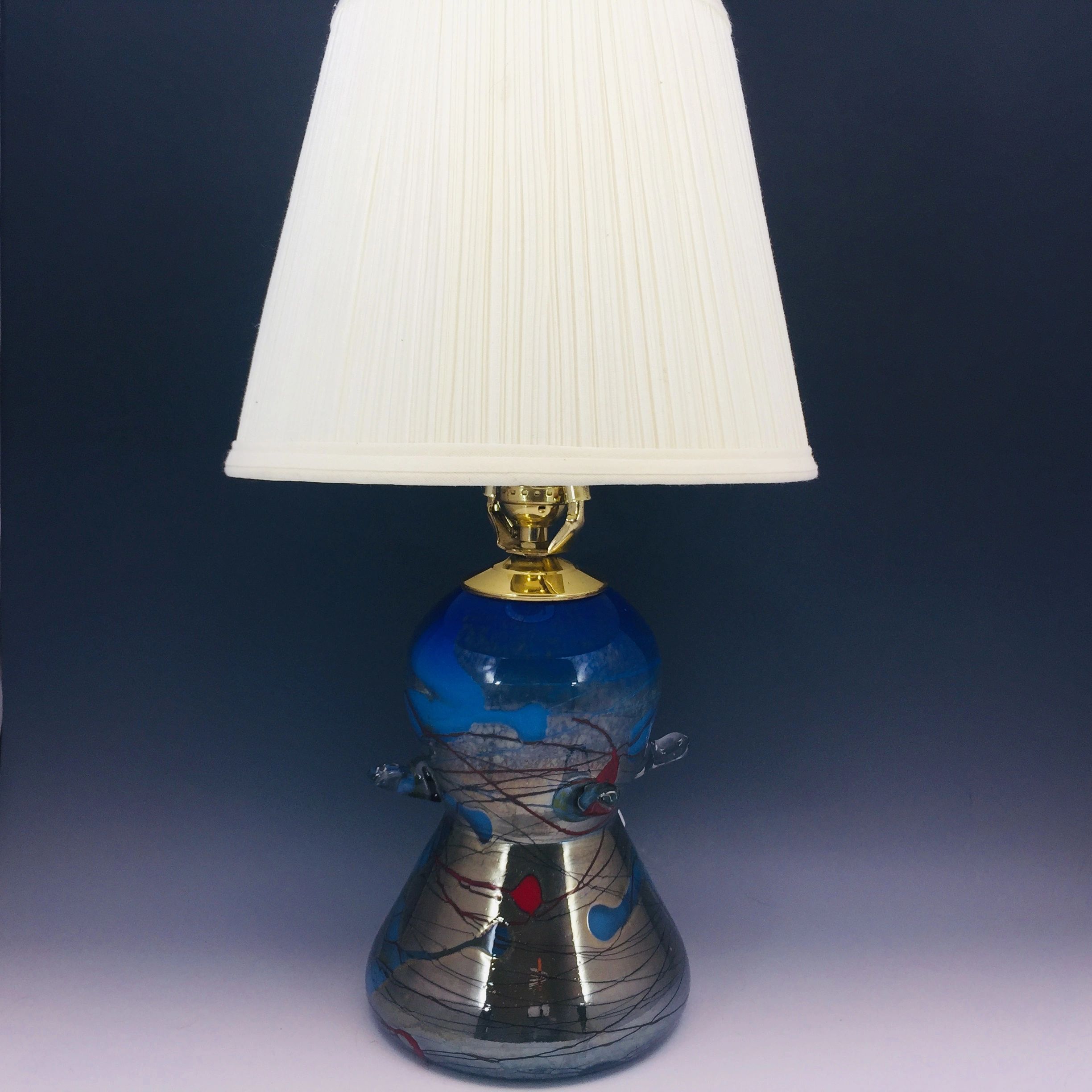 Blue Fade Spiky Strata Table Lamp With Fabric Shade