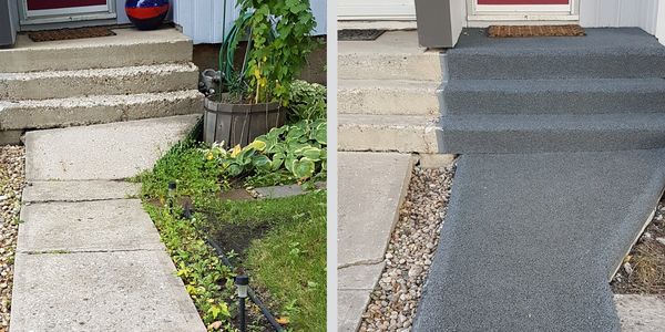 Old concrete surface compared to a Rubber resurfaced path.