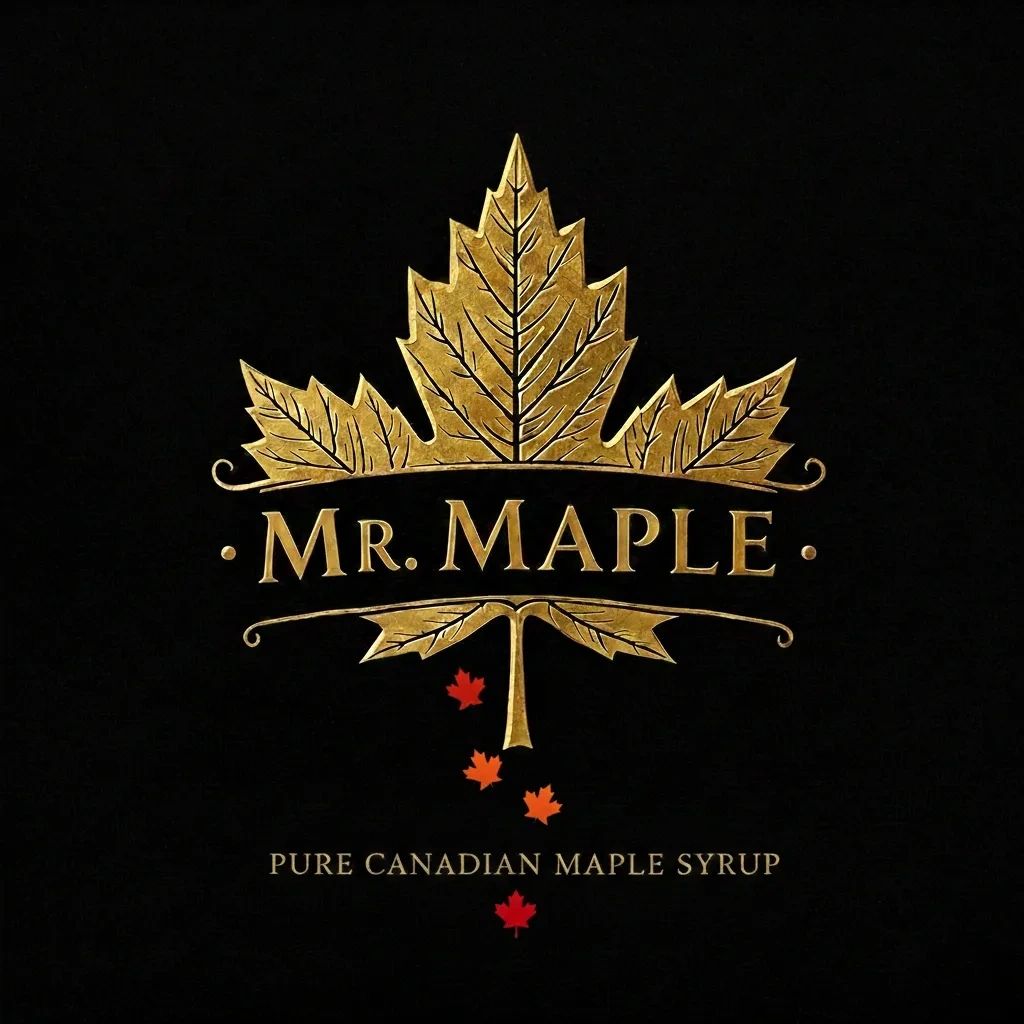 Elegant gold maple leaf logo for Mr. Maple syrup.