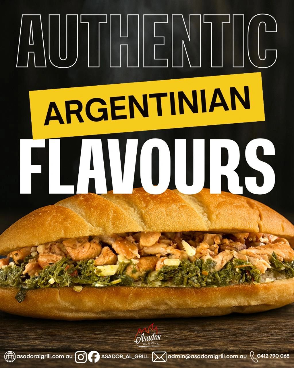 Authentic Argentinian sandwich with grilled meat and chimichurri sauce.