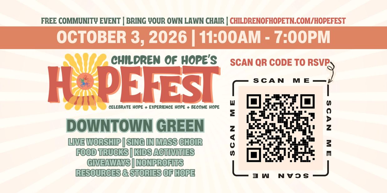 HopeFest community event on October 3, 2026, from 11 AM to 7 PM with live worship and activities.